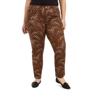 Charter Club Women Plus High Rise Animal Print Straight Leg Lexington Jean Taupe